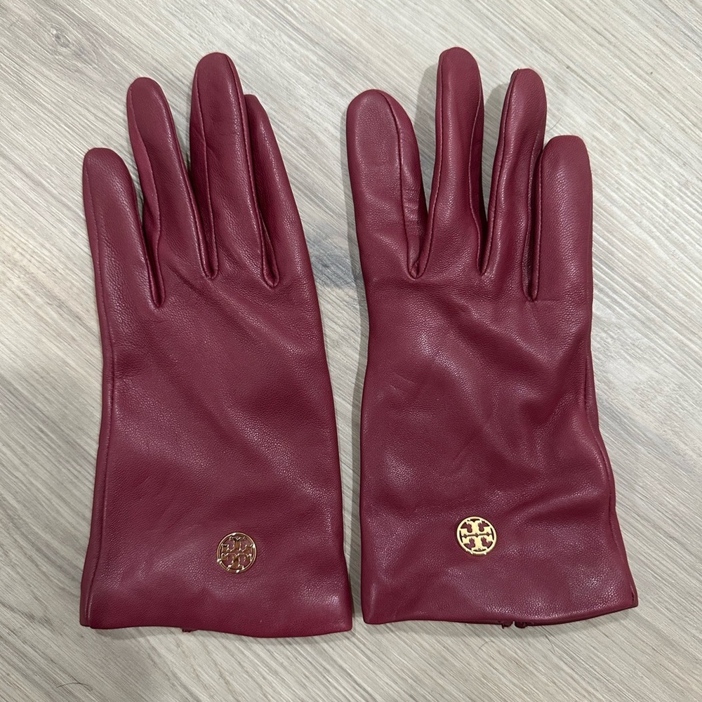 Tory Burch Red Leather & Wool Gloves